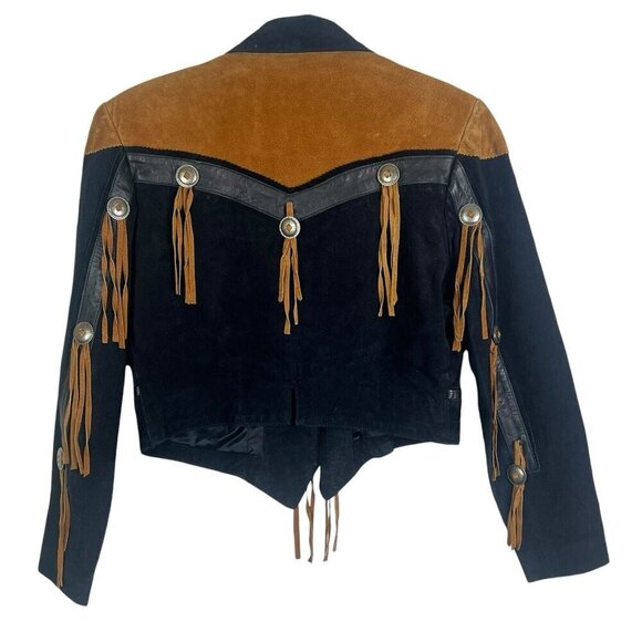 VTG Scully Jacket Womens Sz 10 Black Brown Fringe Suede Leather Jacket Western - Picture 11 of 16